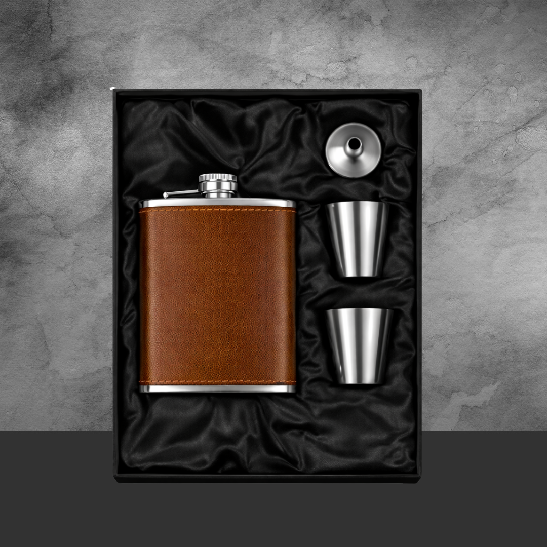 Portable Pocket Hip Flask Black Set
