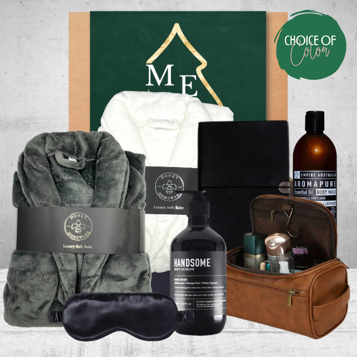 Christmas Men's Pamper Hamper Honey Homeware Grey Luxury Bath Robe
