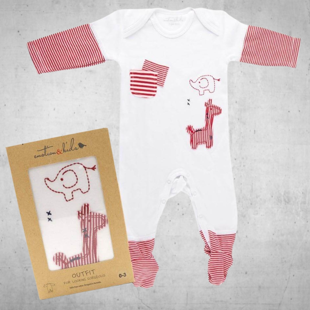 Emotion & Kids Safari Red/White Onesie 0-3months