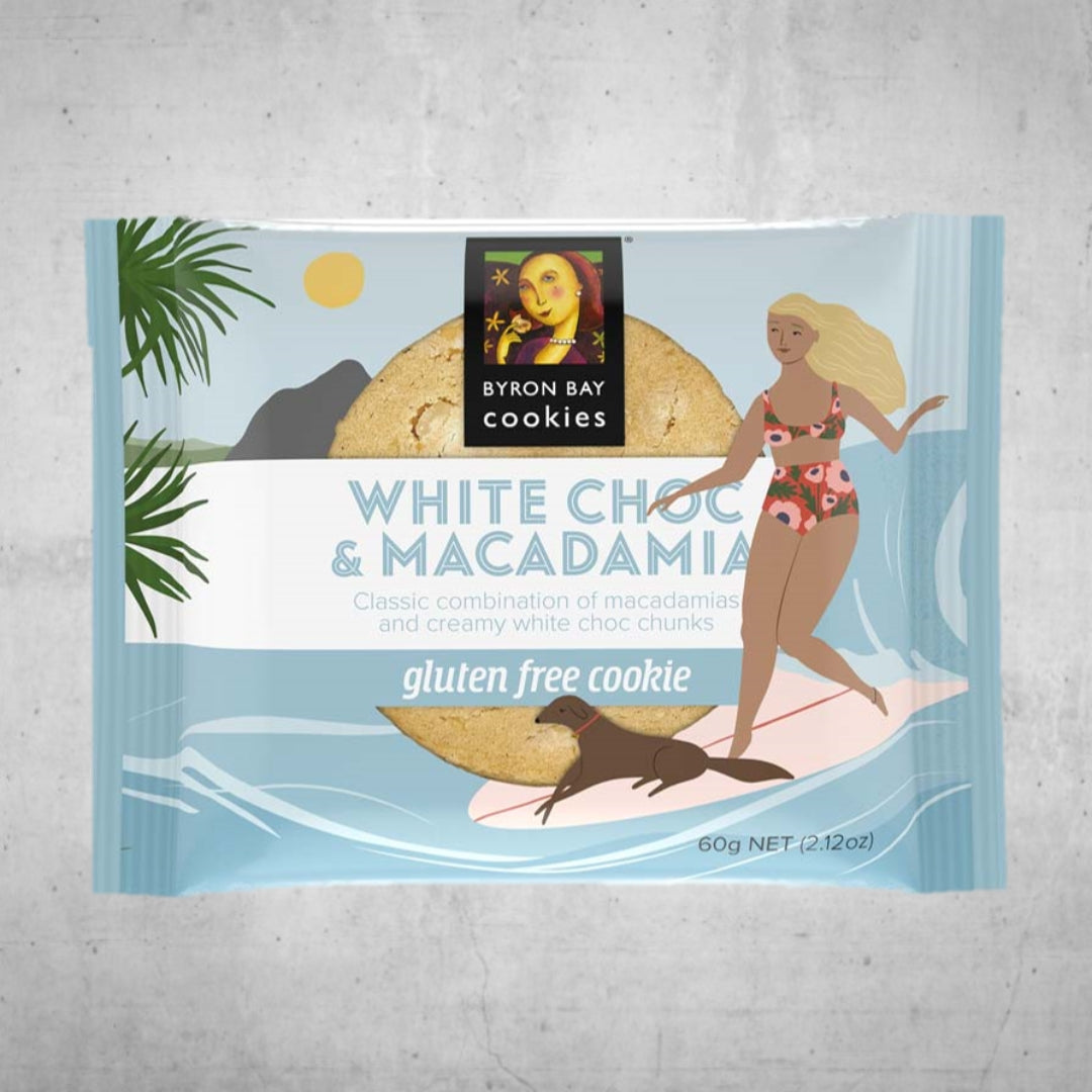 BYRON BAY COOKIES GF WHITE CHOC MACADAMIA CAFÉ COOKIE 60G
