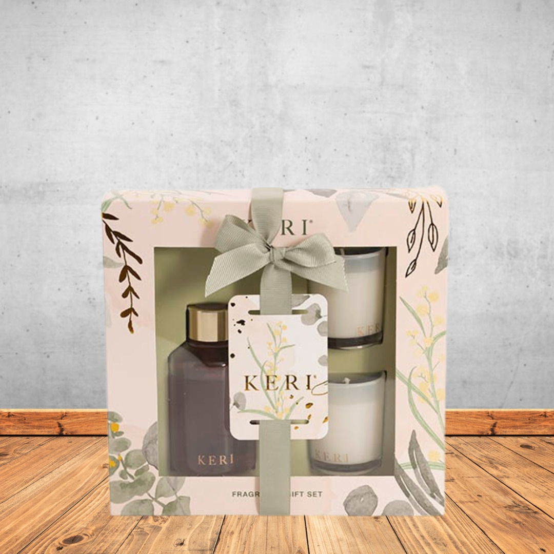Keri Fragrance Candle & Diffuser Gift Set Vanilla & Peach Blossom