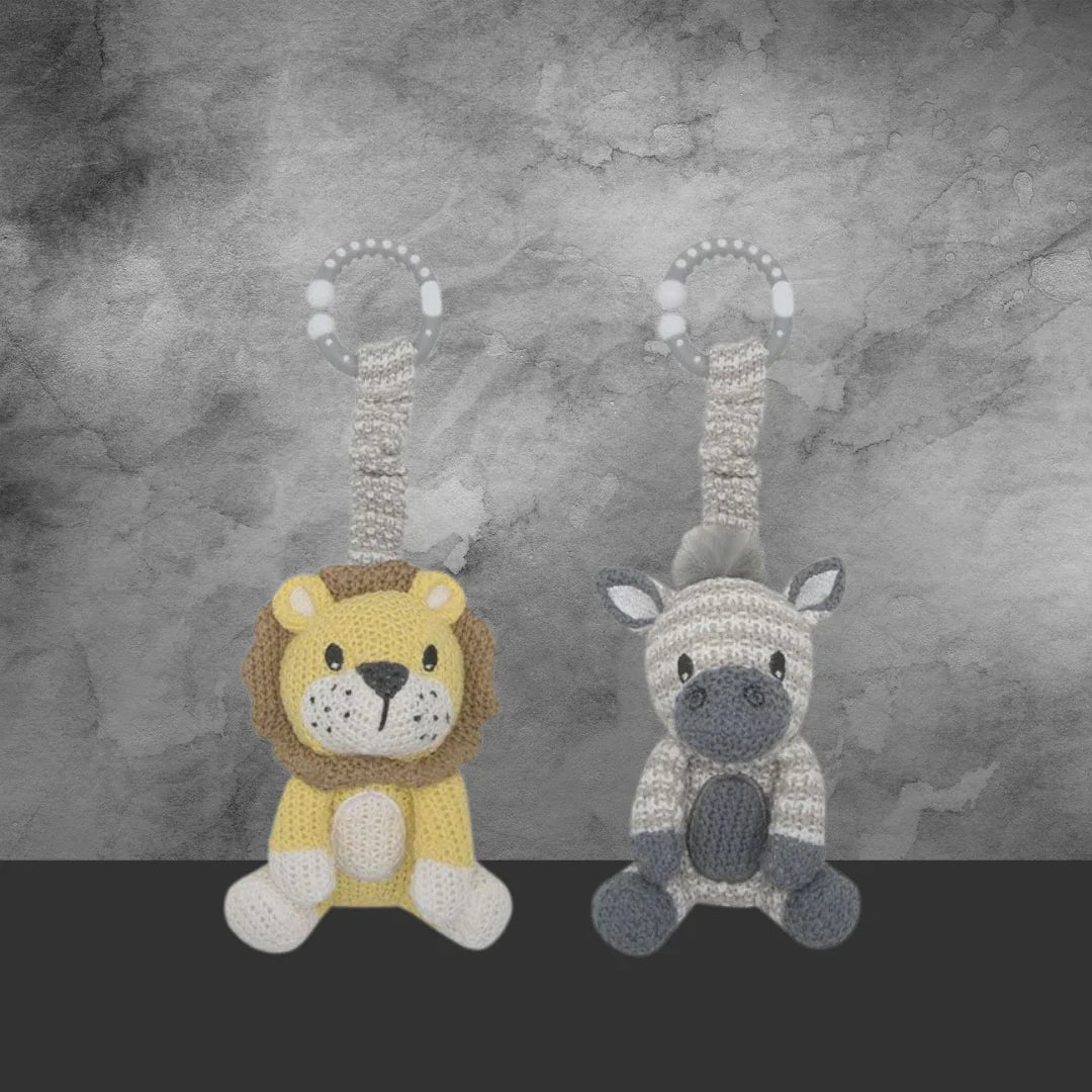 Living Textile 2 Pk Stroller Toys - Zebra & Lion - Tastebuds