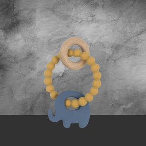 Living Textiles Silicone Elephant Teether Ring - Steel Blue - Tastebuds