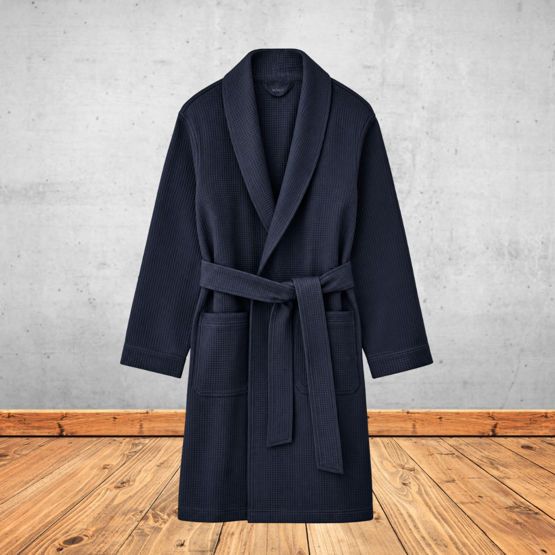 Men's Long Waffle Blue Robe