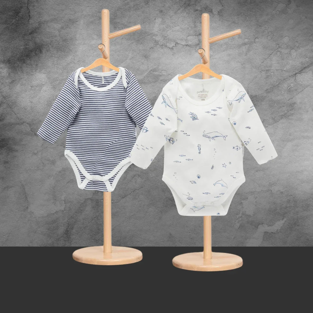 Pure Baby Easy Neck L/s Bodysuit Vanilla Nautical 2 Pack - Tastebuds