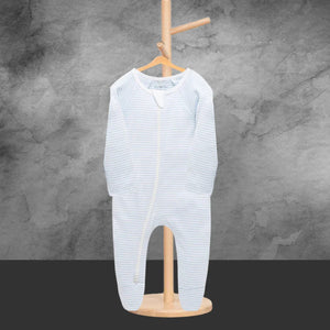 Pure Baby Zip Grow suit And Hat Set Pale Blue Melange Stripe - Tastebuds