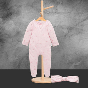 Pure Baby Zip Growsuit And Headband Set Pale Pink Blossom (Sizes 00 or 000) - Tastebuds