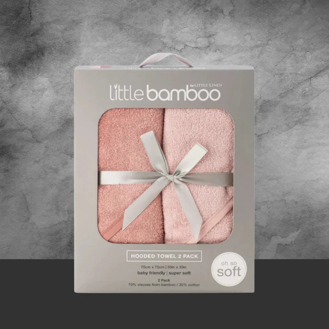 Tlcc Little Bamboo Hooded Towel 2Pk - Dusty Rose - Tastebuds